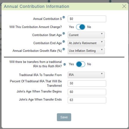 Entering a Roth conversion in WealthTrace