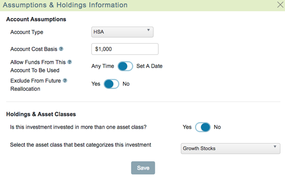 How to add an HSA account into the WealthTrace Planner