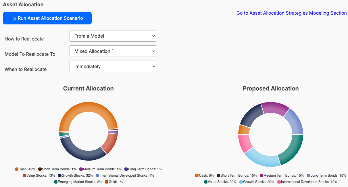 Investment allocation for retirement during market downturns in WealthTrace