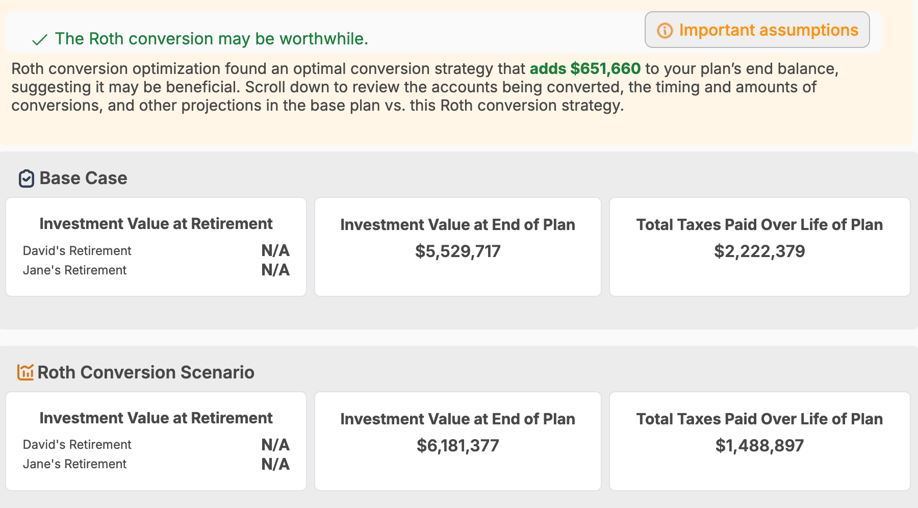 Roth conversion optimization in WealthTrace