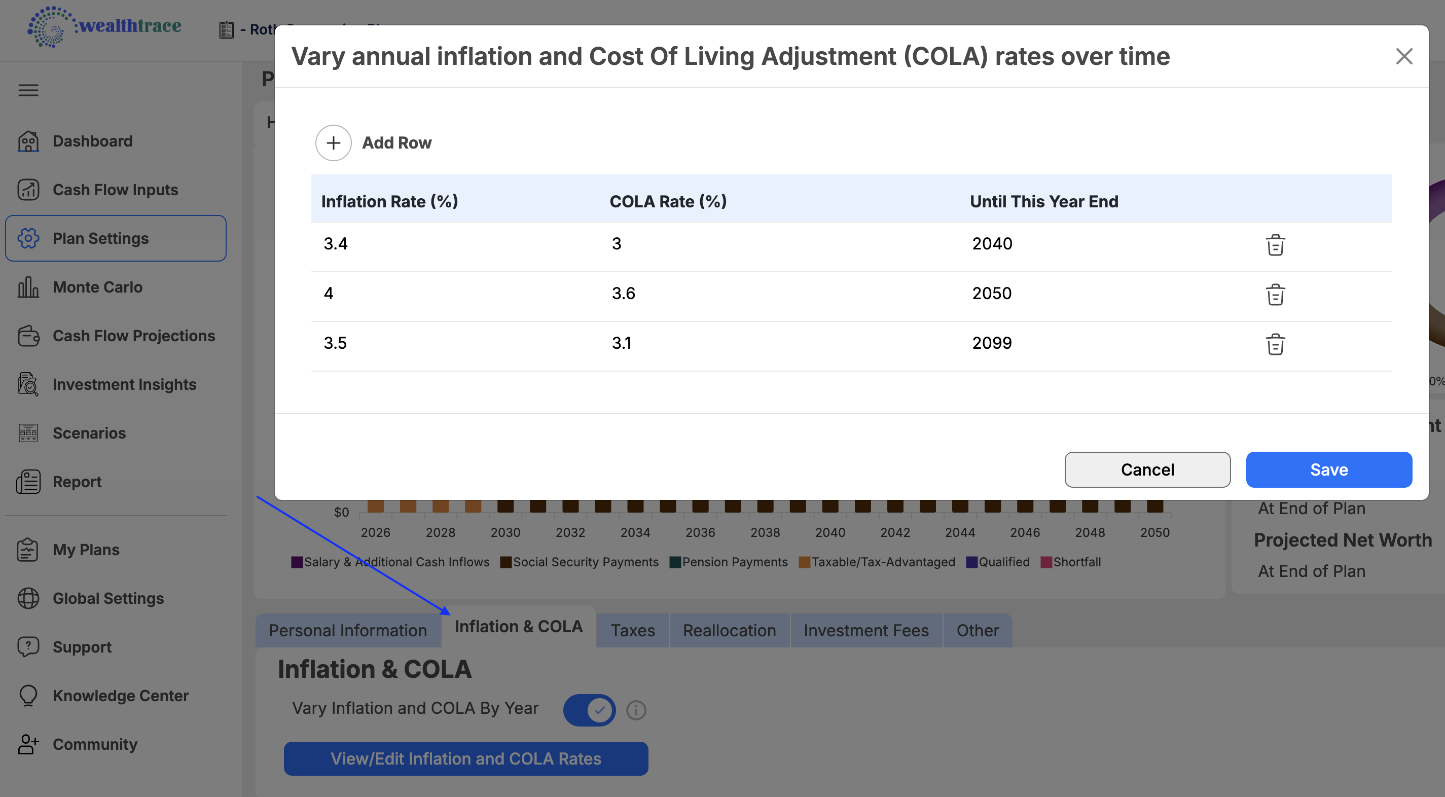 Vary inflation in WealthTrace