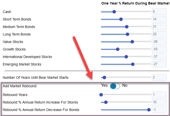 Bear market scenario inputs using a market rebound