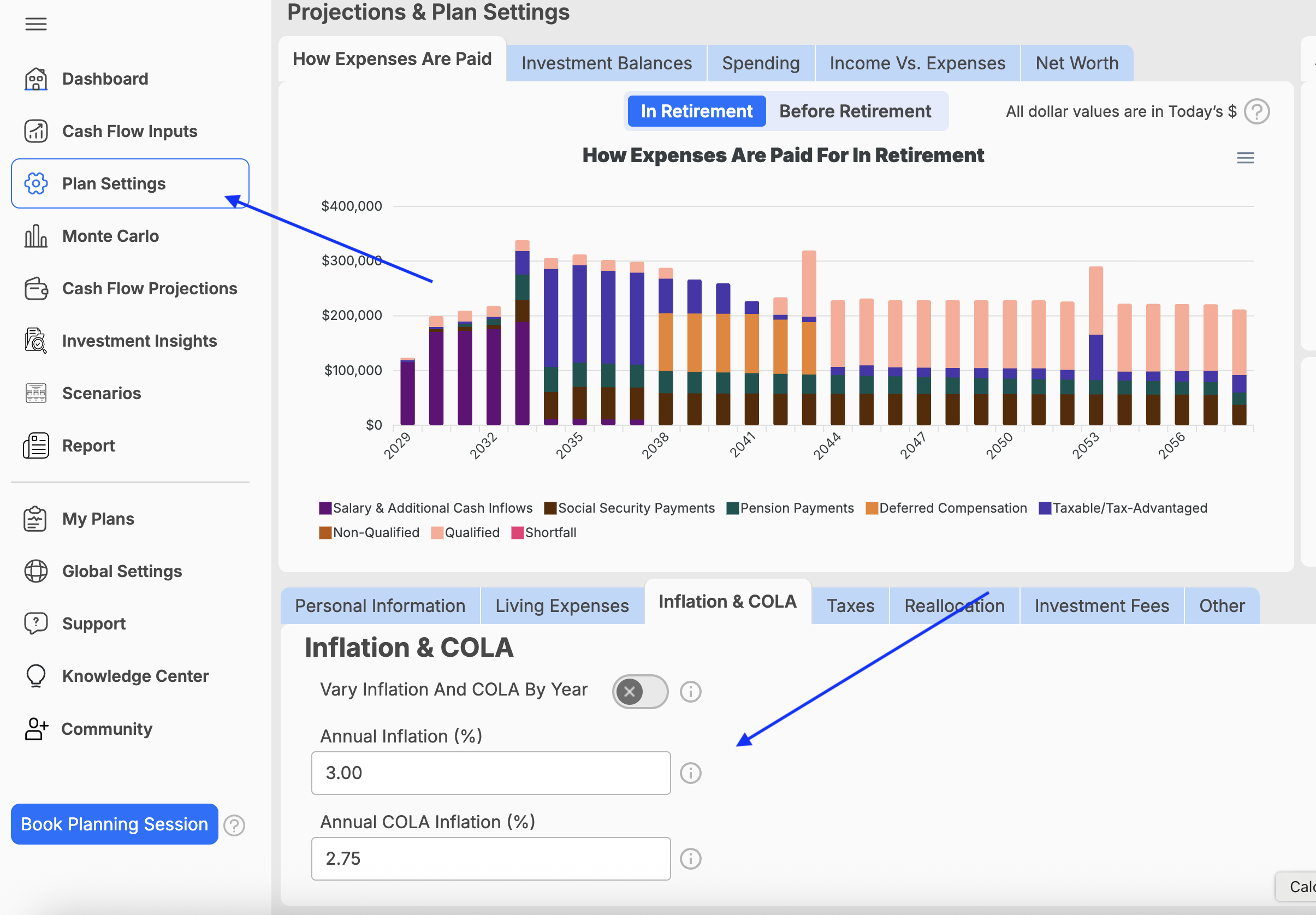COLA Adjust COLA in WealthTrace to see the impact.