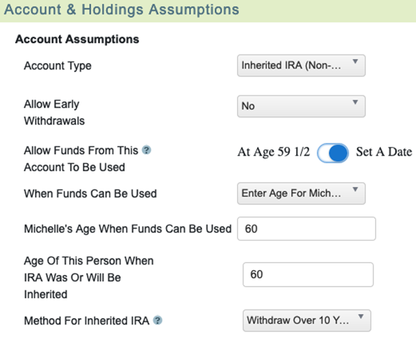 Inherited IRA Settings In WealthTrace