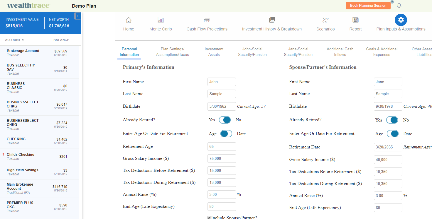 sample financial plans