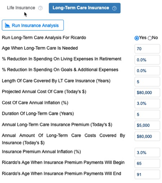 Long Term Care Insurance Scenarios In WealthTrace