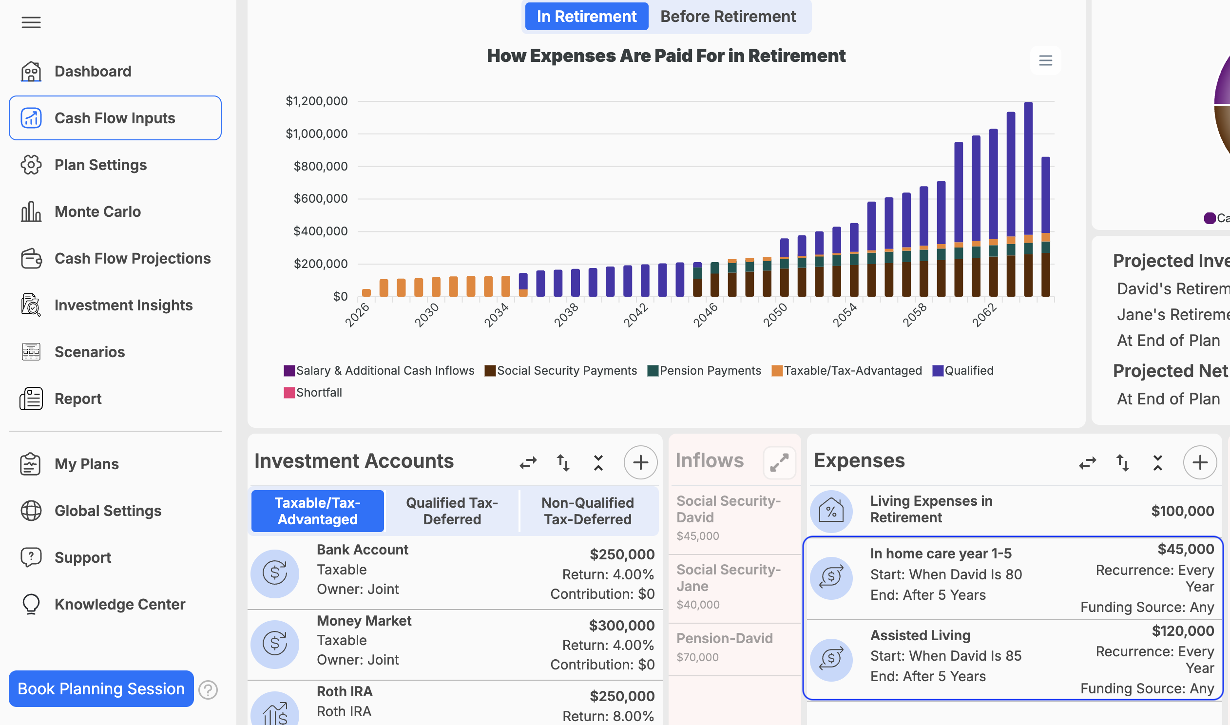 Long-term care options in WealthTrace