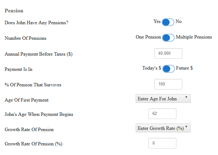 Pension assumptions in WealthTrace