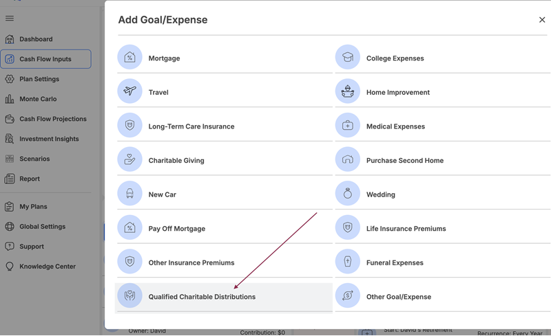 Model Qualified Charitable Distributions in WealthTrace
