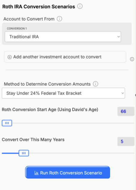 Roth conversion inputs in WealthTrace
