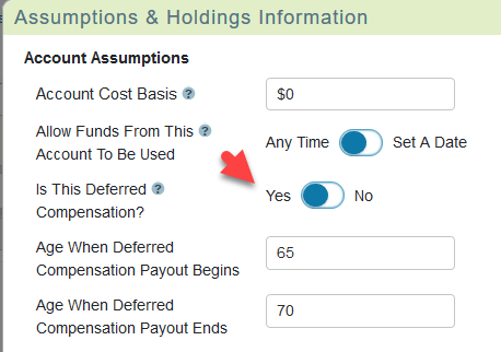 Setting the deferred compensation start and end age