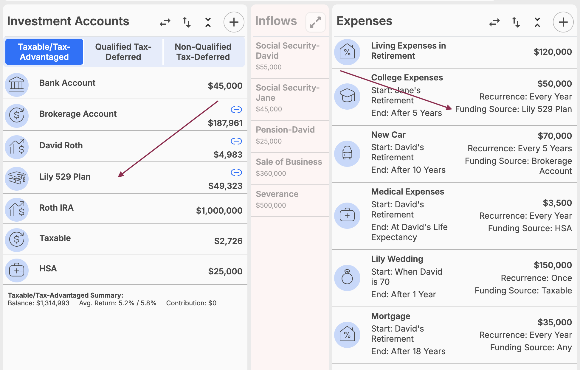 Spending Change retirement spending in WealthTrace