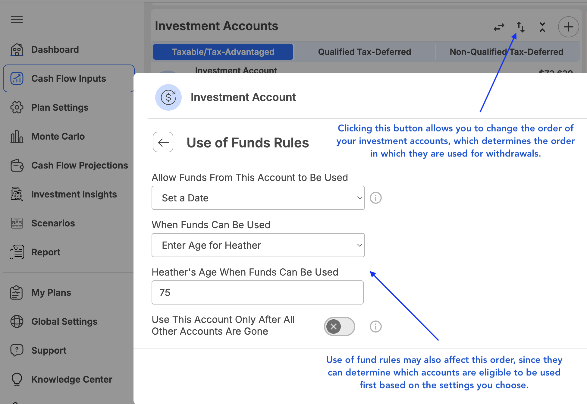 Withdrawal strategy in WealthTrace