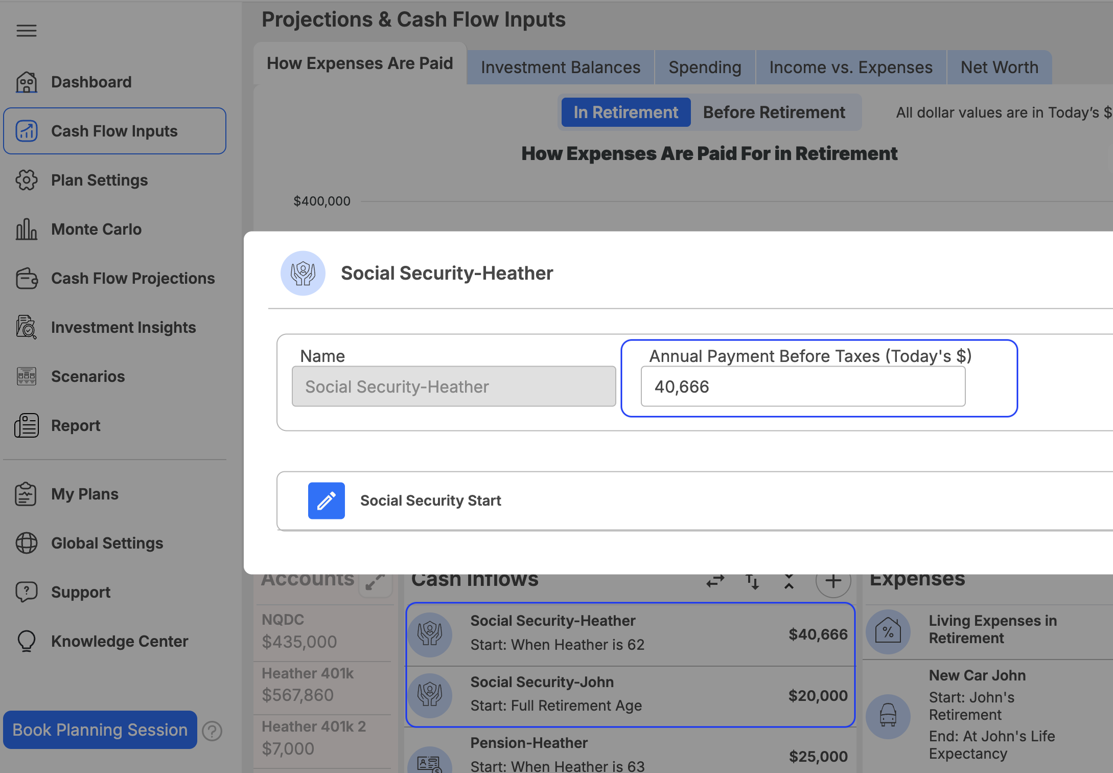 Social Security survivor benefit planning in WealthTrace