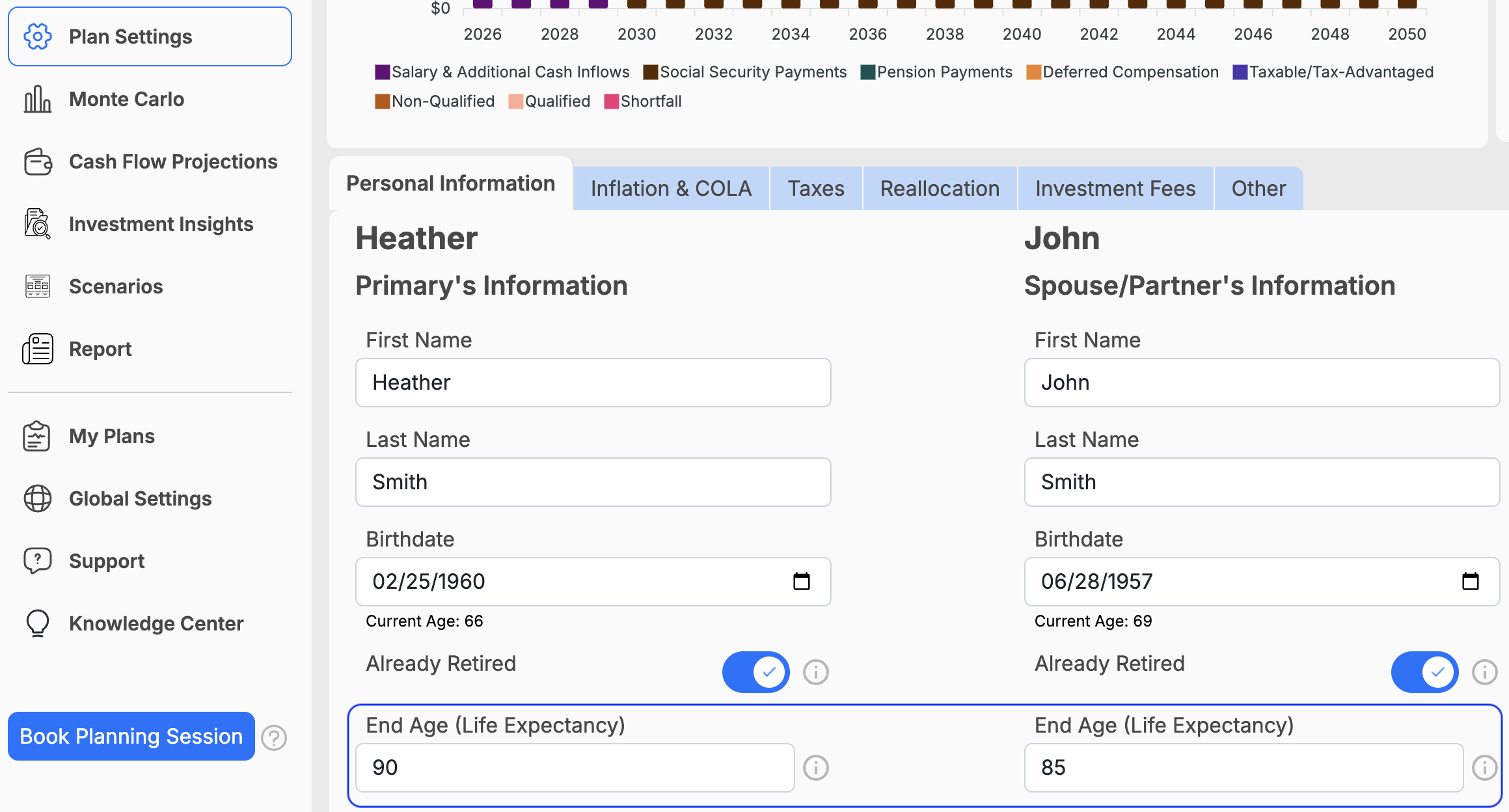 Survivor taxable income projection in WealthTrace